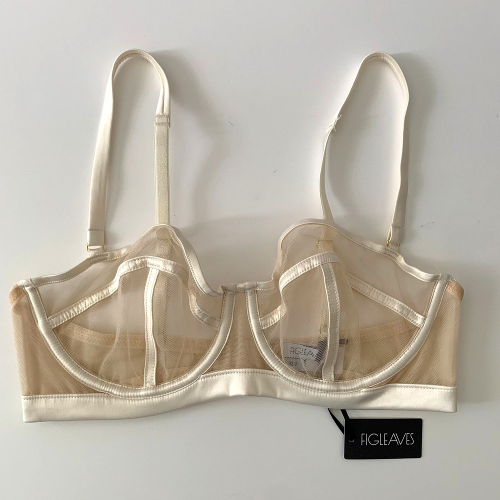 NWT Figleaves Pimlico Bra Nude Ivory Sheer Underwire Bra 32D Non Padded Balcony - Picture 2 of 10